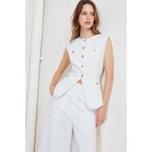 Flying Tomato Free Market Better Than Ever Woven Vest Classy White Gold Jacket S